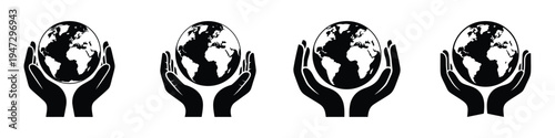 Hands Holding Planet Earth Vector Illustration – Earth Day Eco Art Symbol for April 22, Sustainability, Environmental Protection, and Love for Nature Concept Design in Black and White