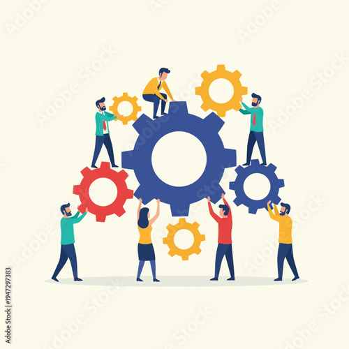 Teamwork and Collaboration - People Working Together with Gears.