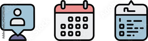 AI personal assistant icons set, AI notification, AI calendar planning, AI to-do list automation, simple outline vector icons