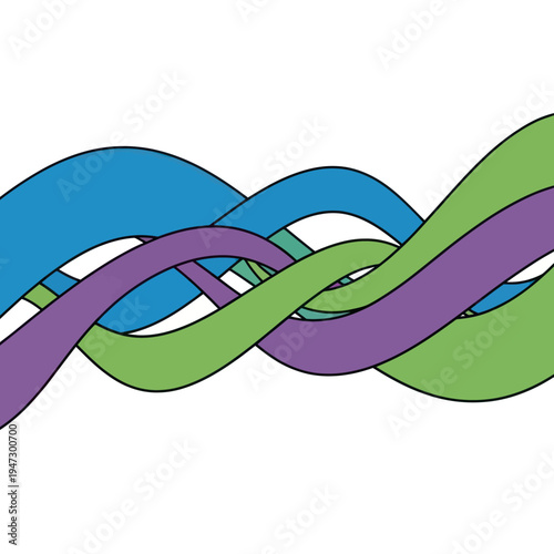 Interwoven strands of blue, purple, and green creating a dynamic pattern.