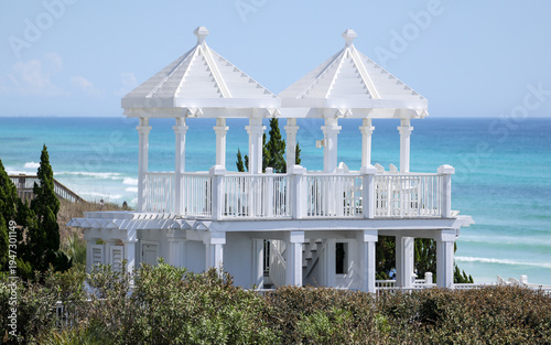 White coastal pavilion overlooking the turquoise Gulf waters in Santa Rosa Beach along Florida’s Scenic Highway 30A.