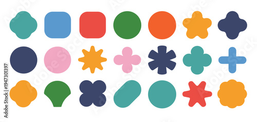 Assortment of Colorful Abstract Geometric Shapes on White Background pattern