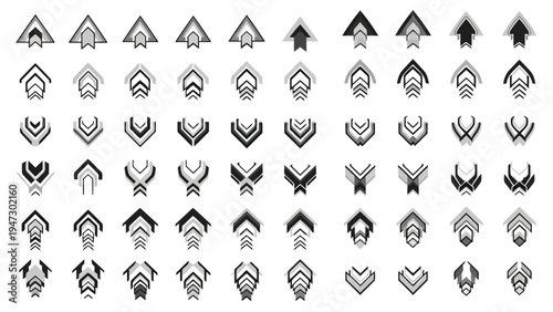 Diverse collection of abstract geometric patterns featuring interconnected triangular shapes Vector