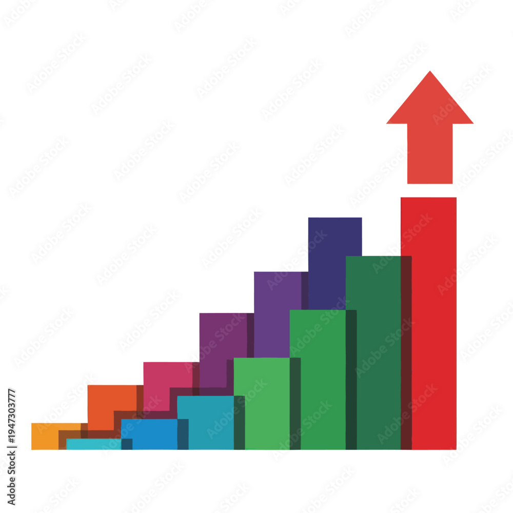 Fototapeta premium Colorful Bar Graph with Upward Arrow Symbolizing Growth and Success.