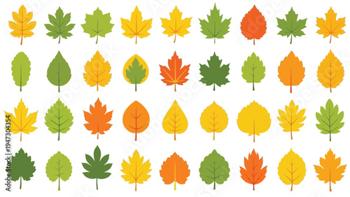 Colorful autumn leaves arranged in a festive and organized pattern. Vector