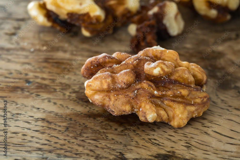 Fototapeta premium rganic Roasted Walnuts on Rustic Wooden Background