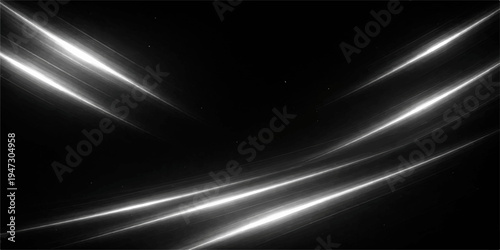 Abstract black and white background with flowing blue light waves and glowing digital lines creates a motion texture and energy pattern for an art backdrop