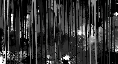 Abstract, black and white, dripping ink, blurred background, artistic effect, vector illustration