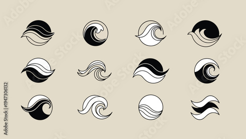 Evolutionary stages of crescent moon phases and abstract geometric transformations Vector