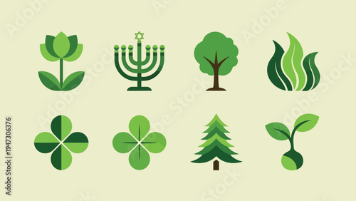 Colorful and diverse icons representing various symbols of growth and celebration with nature Vector