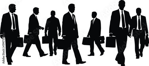 Business People Walking Silhouette Set – Office Professionals Crowd and Corporate Team Concept