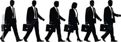 Business People Walking Silhouette Set – Office Professionals Crowd and Corporate Team Concept