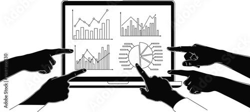 Business Team Analyzing Data on Laptop Dashboard – Financial Analytics and Teamwork Concept Illustration