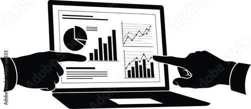 Business Team Analyzing Data on Laptop Dashboard – Financial Analytics and Teamwork Concept Illustration