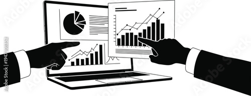Business Team Analyzing Data on Laptop Dashboard – Financial Analytics and Teamwork Concept Illustration
