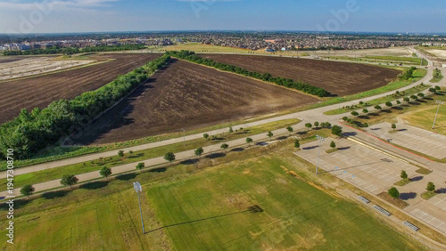 Aerial Drone photo of McKinney Soccer Complex at Craig Ranch at sunset
