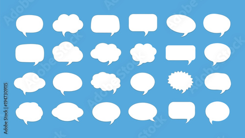 Collection of diverse speech bubbles in a minimalist white design arrangement Vector