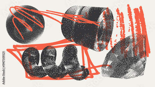 Geometric Shapes Set With Vector Bitmap Dithering Texture.