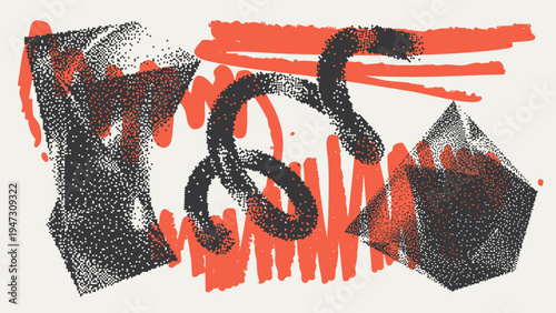 Geometric Shapes Set With Vector Bitmap Dithering Texture.