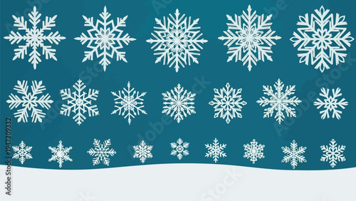 Intricate geometric snowflakes arranged in a visually captivating pattern against a blue background Vector