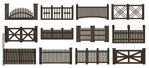 Set of fence barriers in silhouette style