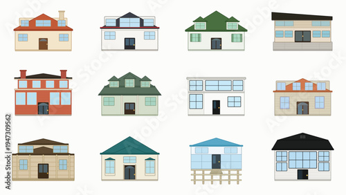 A set of house drawings in a graphic style