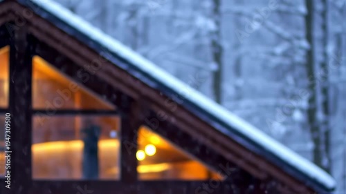 Cozy Cabin in Snowy Forest Warm Light Emanating from Windows.