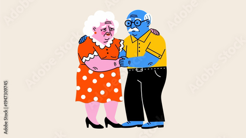 Принти на полотні A heartwarming illustration of an elderly couple sharing a tender embrace and ho