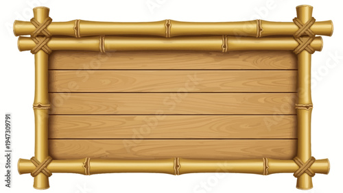 Wooden Sign Board with Bamboo Frame, Ideal for Tropical Beach or Resort Decor and Signage