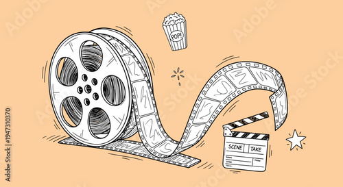 Film Reel and Movie Clapper Board