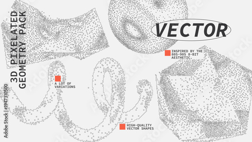 Geometric Shapes Set With Vector Bitmap Dithering Texture.