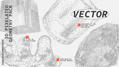 Geometric Shapes Set With Vector Bitmap Dithering Texture.