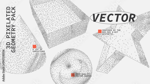 Geometric Shapes Set With Vector Bitmap Dithering Texture.