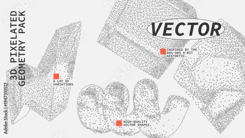 Geometric Shapes Set With Vector Bitmap Dithering Texture.