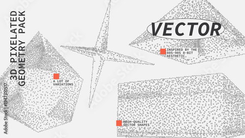 Geometric Shapes Set With Vector Bitmap Dithering Texture.