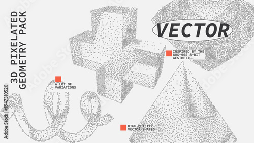 Geometric Shapes Set With Vector Bitmap Dithering Texture.