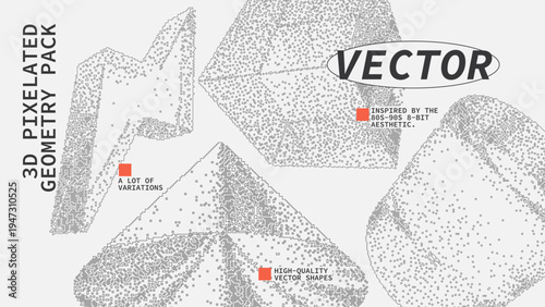 Geometric Shapes Set With Vector Bitmap Dithering Texture.