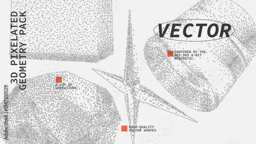 Geometric Shapes Set With Vector Bitmap Dithering Texture.