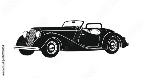 A classic vintage convertible car is depicted in a striking black outline creating a bold silhouette high quality professional detailed modern