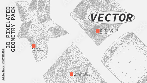 Geometric Shapes Set With Vector Bitmap Dithering Texture.