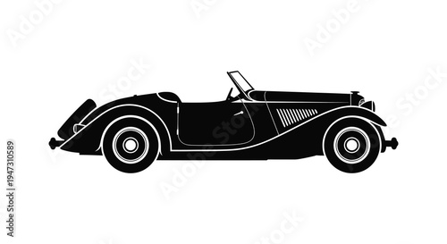 A striking black silhouette of a classic vintage roadster car showcasing elegant curves and design silhouette high quality professional detailed modern