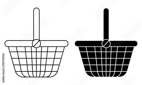 Shopping basket icon and silhouette, for grocery and retail, vector illustration