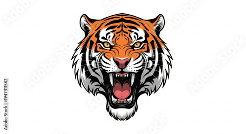 A fierce tiger head illustration with open mouth and sharp teeth