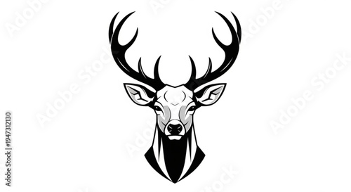 A minimalist vector graphic illustration of a deer head with antlers