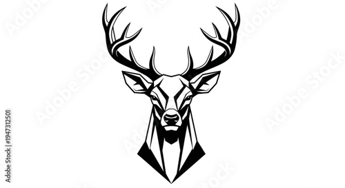 A minimalist vector graphic illustration of a deer head with antlers