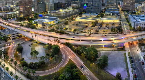 Obraz na płótnie Urban highway road interchange connecting business and residential zones