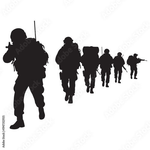 Black Silhouette Vector Illustration of Soldiers in Military Formation