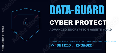 Secure Digital Data Protection Interface. Cyber Technology Network Shield Concept.