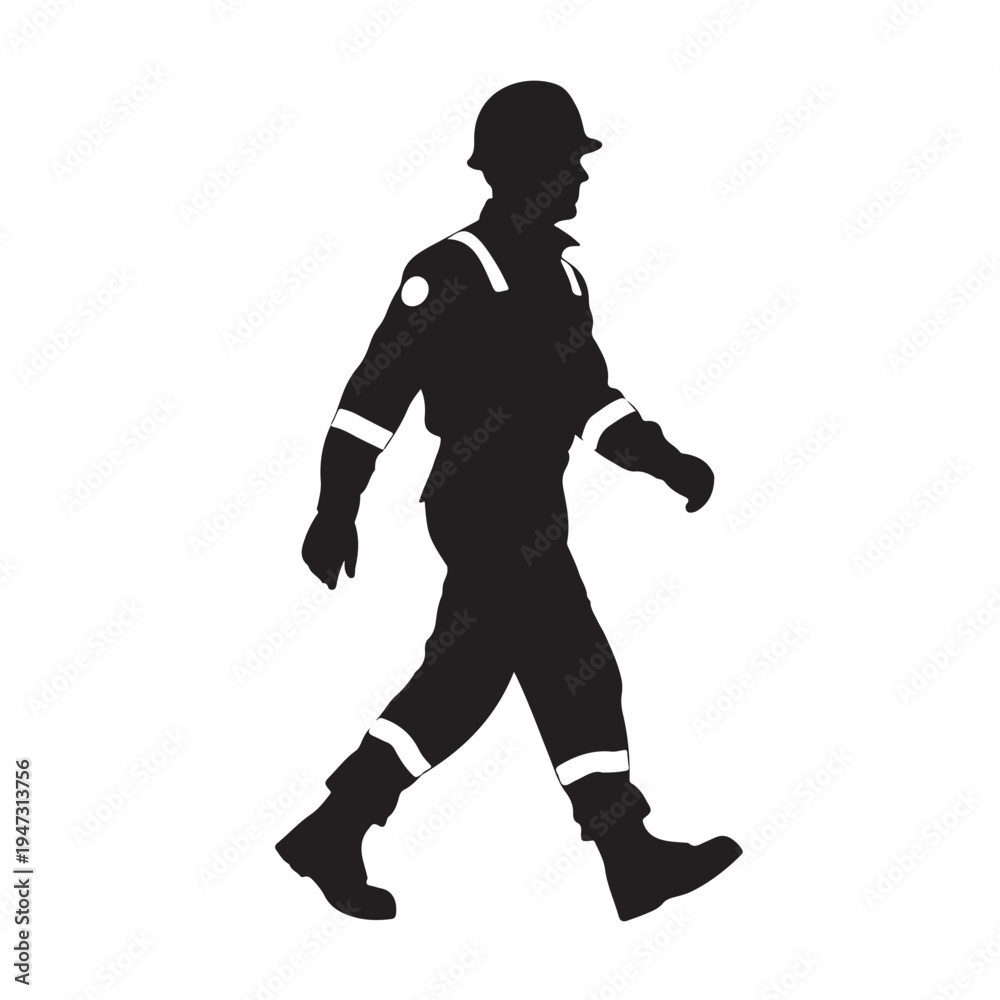 Fototapeta premium Construction Worker Silhouette Walking Isolated On White For Industry Concepts