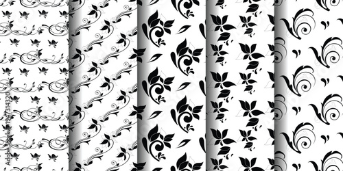 Elegant black and white floral patterns perfect for sophisticated design projects.